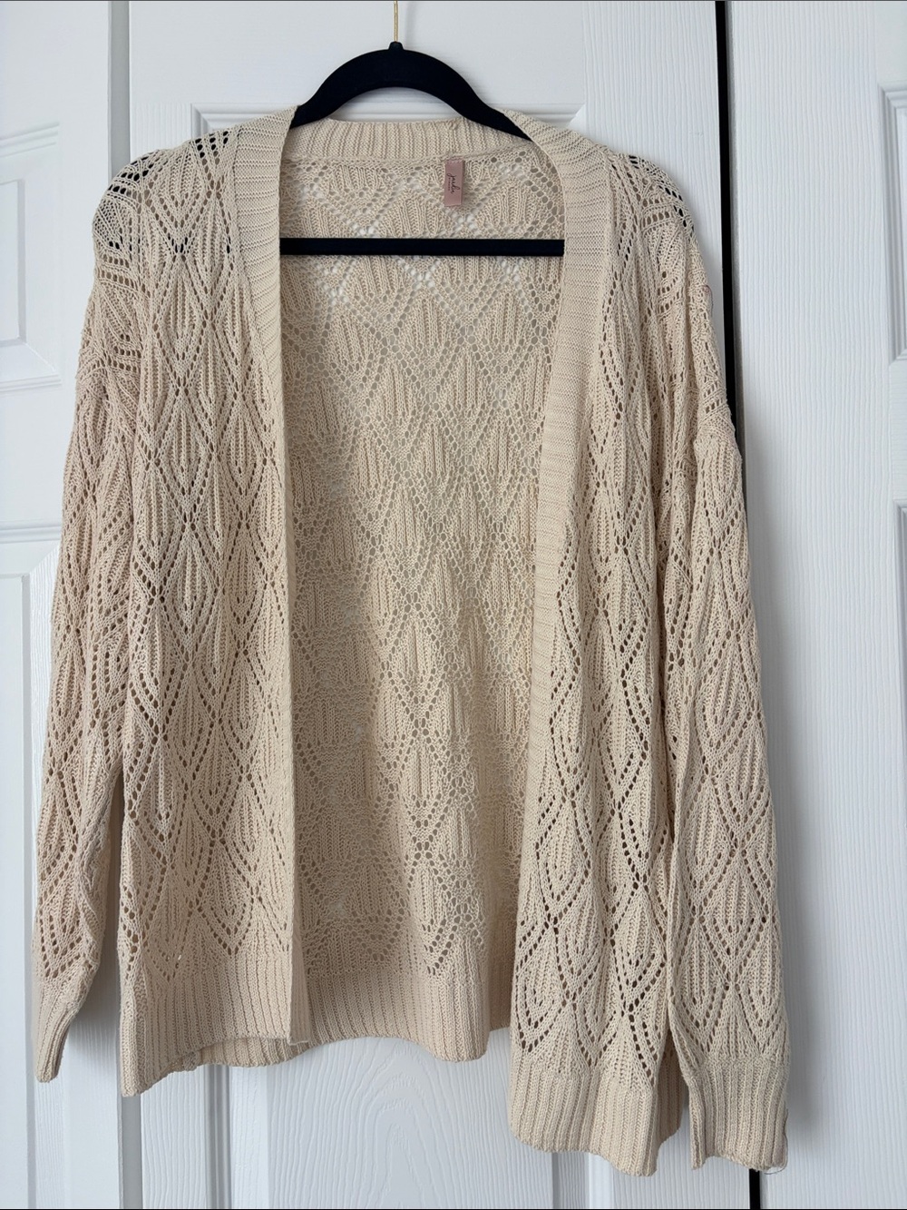 Light Cream Open-Knit Women’s Cardigan Sweater